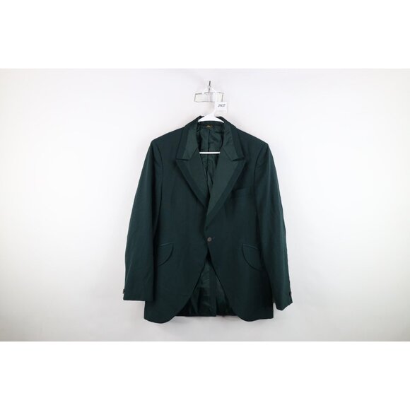 Vintage 50s Rockabilly Mens 39R Satin Trim Smoking Prom Tuxedo Jacket Green USA - Picture 1 of 16